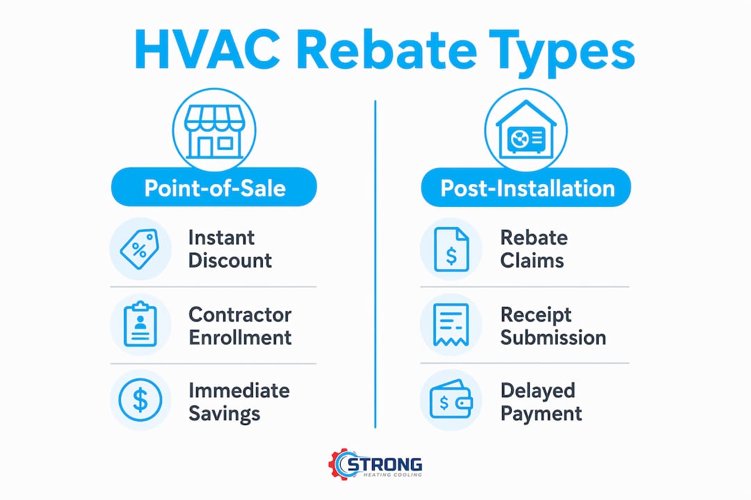 Infographic comparing HVAC rebate types and benefits