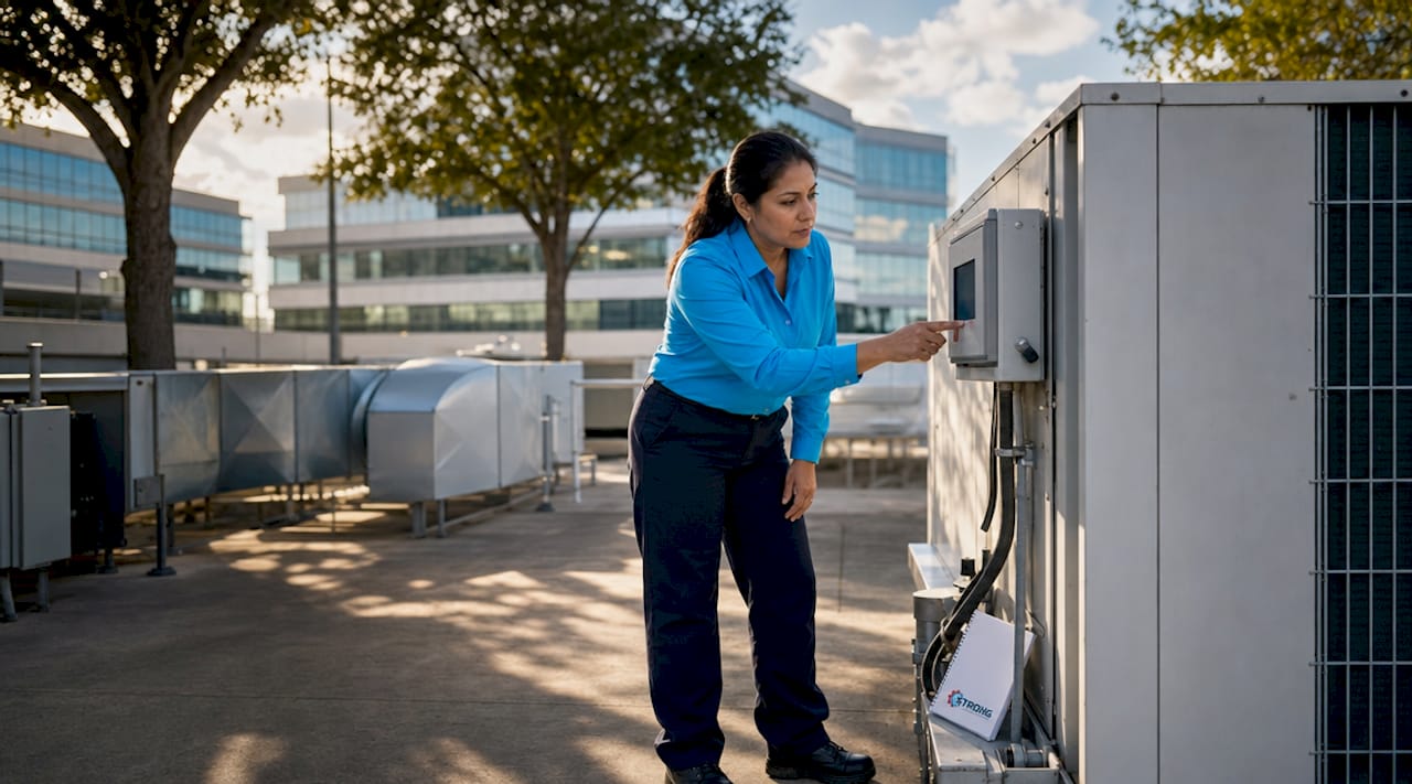 Facility manager reviewing commercial HVAC controls