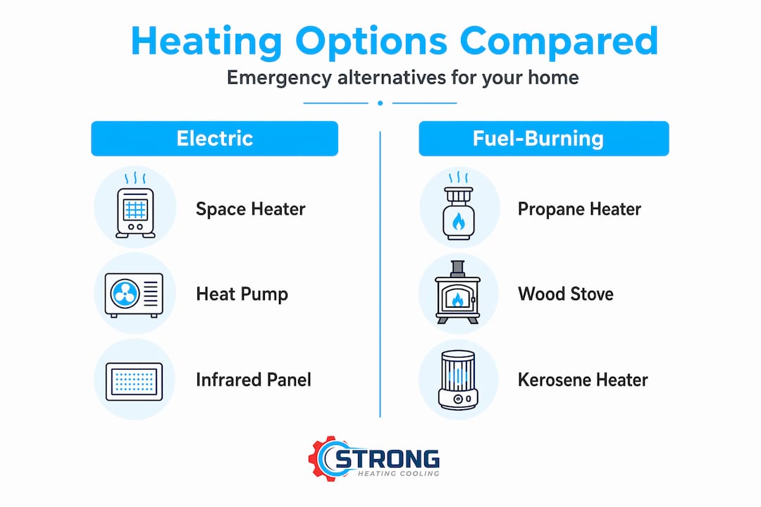 Infographic comparing emergency heating alternatives