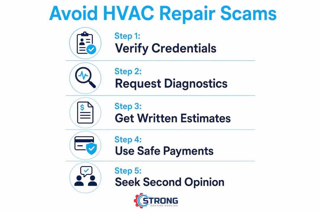 Infographic listing steps to avoid HVAC repair scams