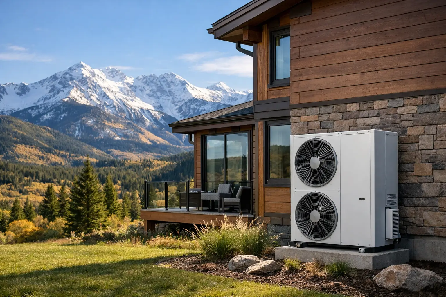 Are Heat Pumps Worth It For Colorado Homes? 2 Modern Home With Mountain Backdrop.