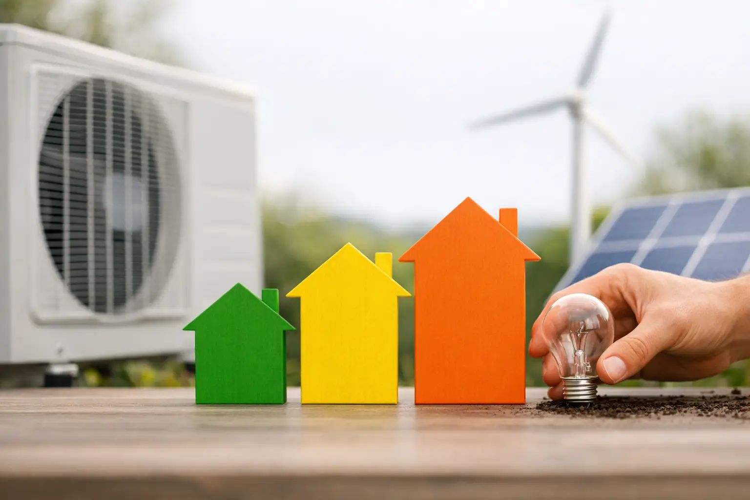 Different Energy Efficiency Of Ac Systems 2 Colorful Houses Representing Energy Efficiency