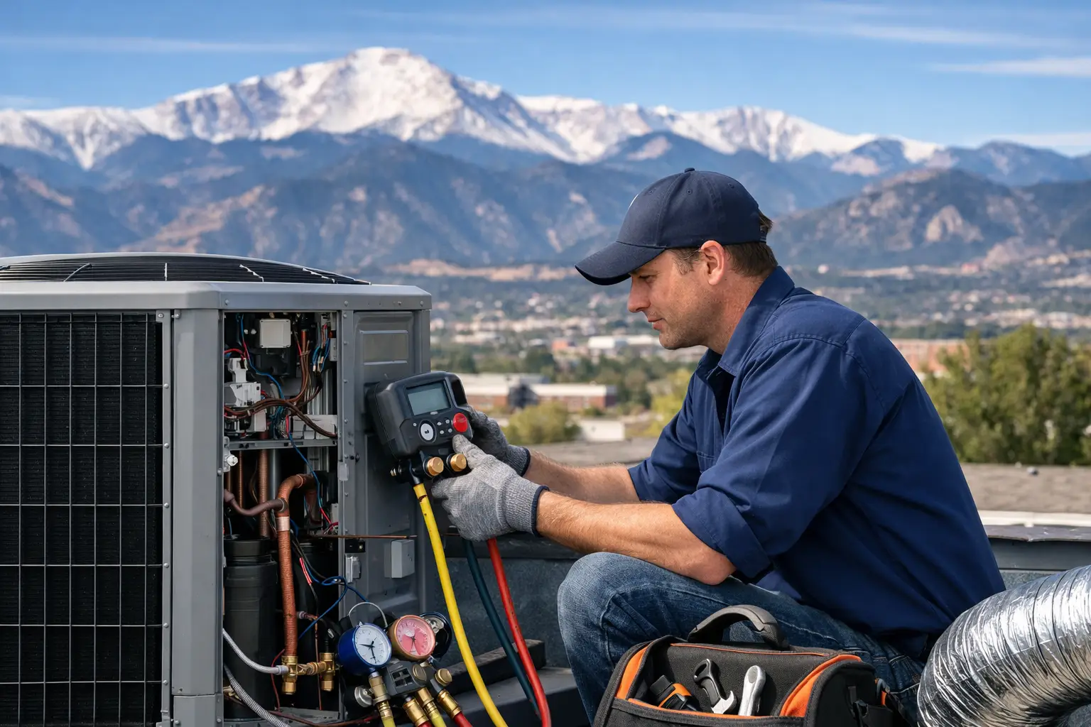 Hvac Maintenance Plan Colorado Springs 2 Technician Servicing Hvac Unit Outdoors.