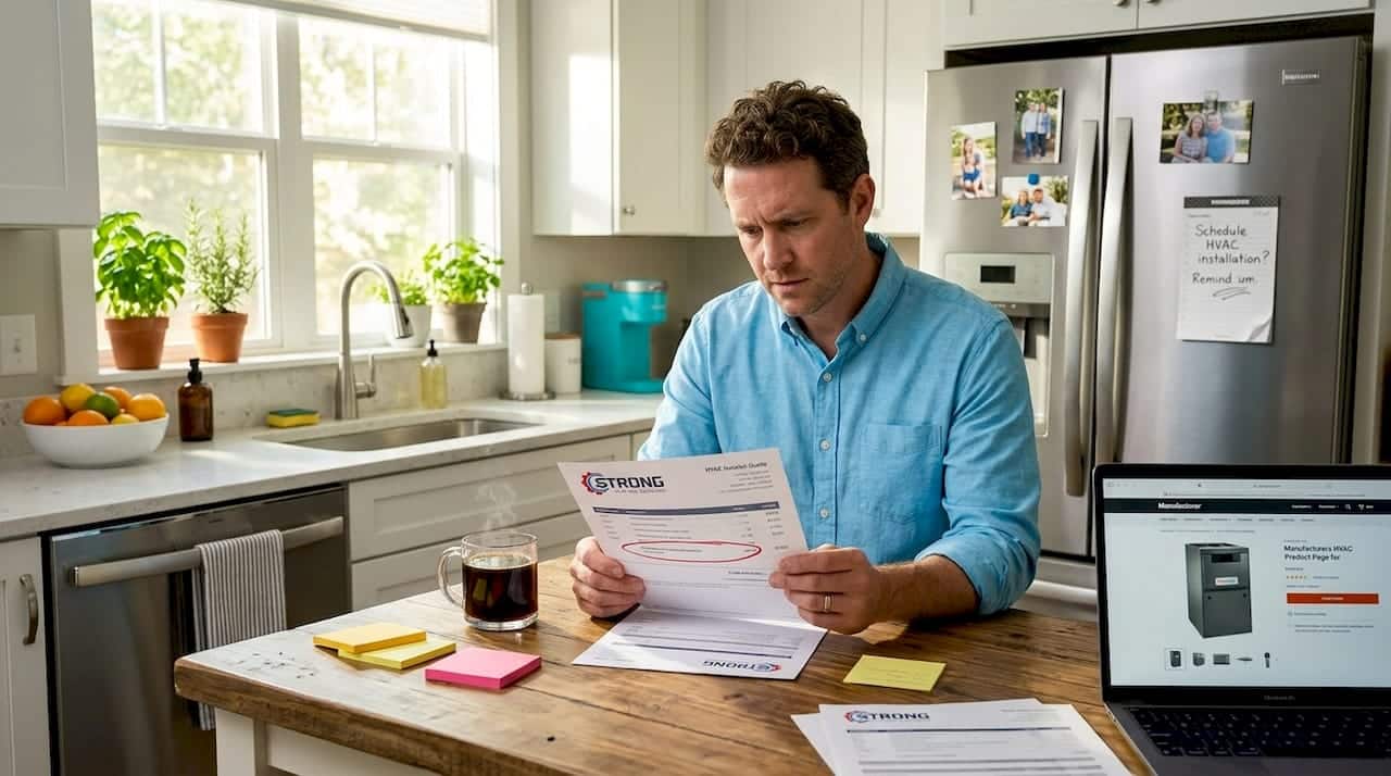 Homeowner Examines Hvac Quote At Kitchen Table
