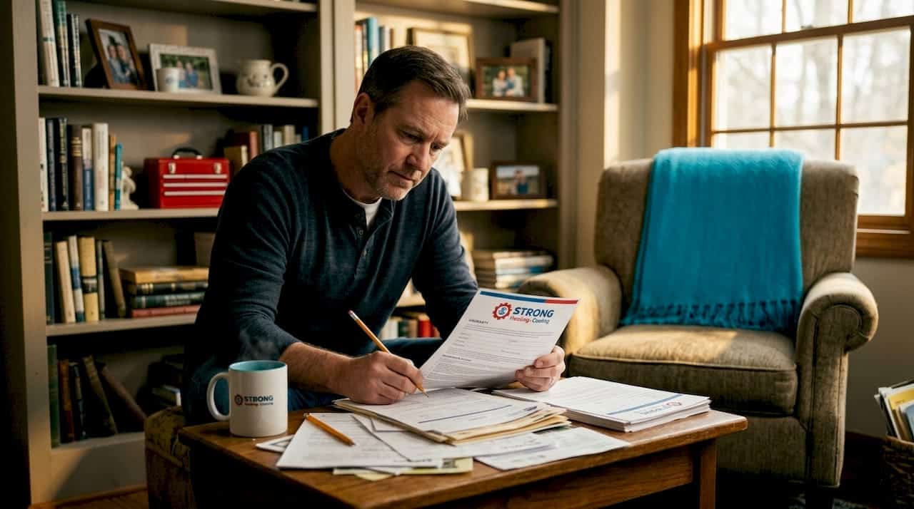 Homeowner Reviewing Hvac Warranty Details At Home