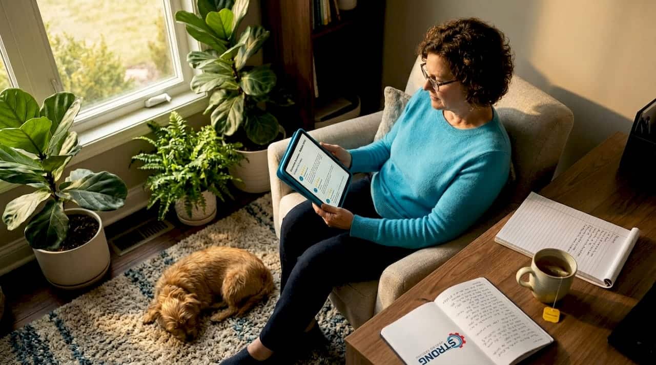 Homeowner Reviewing Hvac Contractor Feedback On Tablet