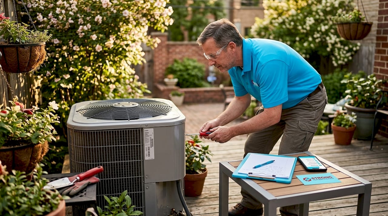 Homeowner Inspecting Outdoor Hvac Unit